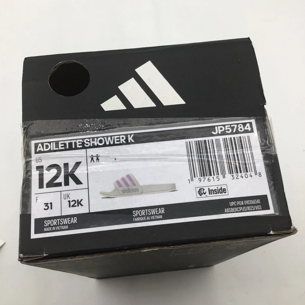 Adidas Kids Adilette Shower K Slides Wonder White Pink JP5784 Size 12K NEW